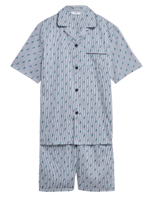 

Mens M&S Collection Schlafanzugset aus reiner Baumwolle mit Vogelmuster - White Mix, White Mix