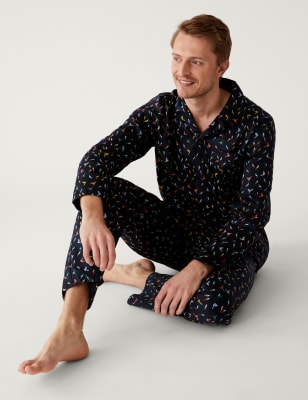 

Mens M&S Collection Pure Cotton Budgie Print Pyjama Set - Navy Mix, Navy Mix