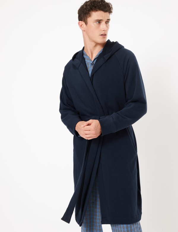 Cotton Jersey Hooded Dressing Gown