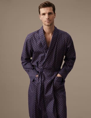 

Mens Autograph Cotton Rich Geometric Print Dressing Gown - Navy Mix, Navy Mix