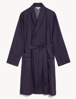 Cotton Rich Geometric Print Dressing Gown