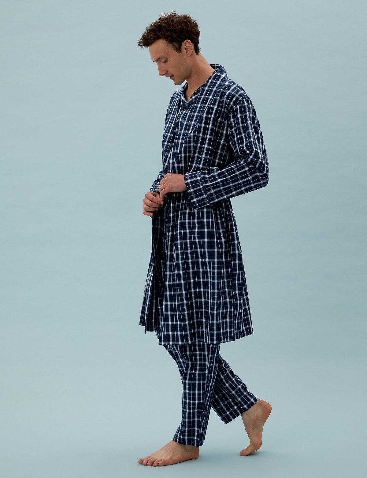 Cotton Lightweight Checked Dressing Gown