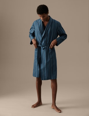 

Mens Autograph Cotton Rich Striped Dressing Gown - Blue Mix, Blue Mix