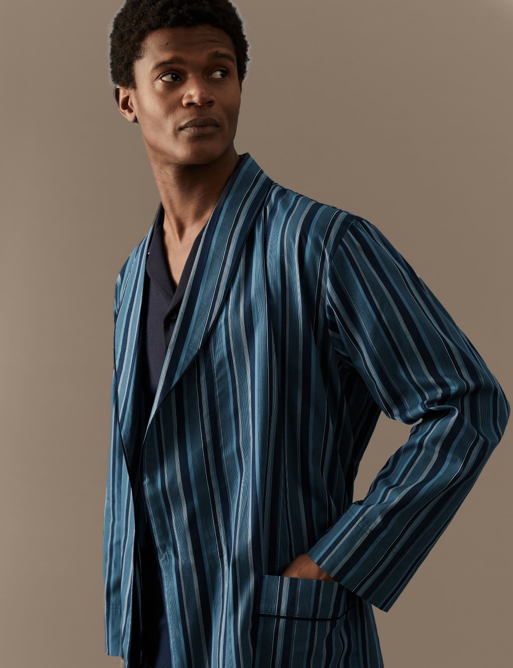 Cotton Rich Striped Dressing Gown image 3