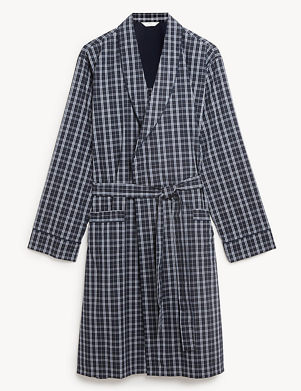 Cotton Blend Checked Dressing Gown - NZ