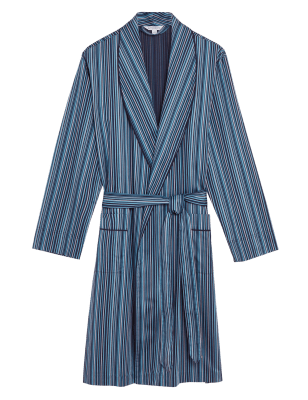 

Mens Autograph Pure Cotton Striped Dressing Gown - Blue Mix, Blue Mix