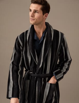 

Mens Autograph Pure Cotton Striped Dressing Gown - Black Mix, Black Mix