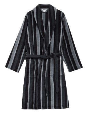 

Mens Autograph Pure Cotton Striped Dressing Gown - Black Mix, Black Mix
