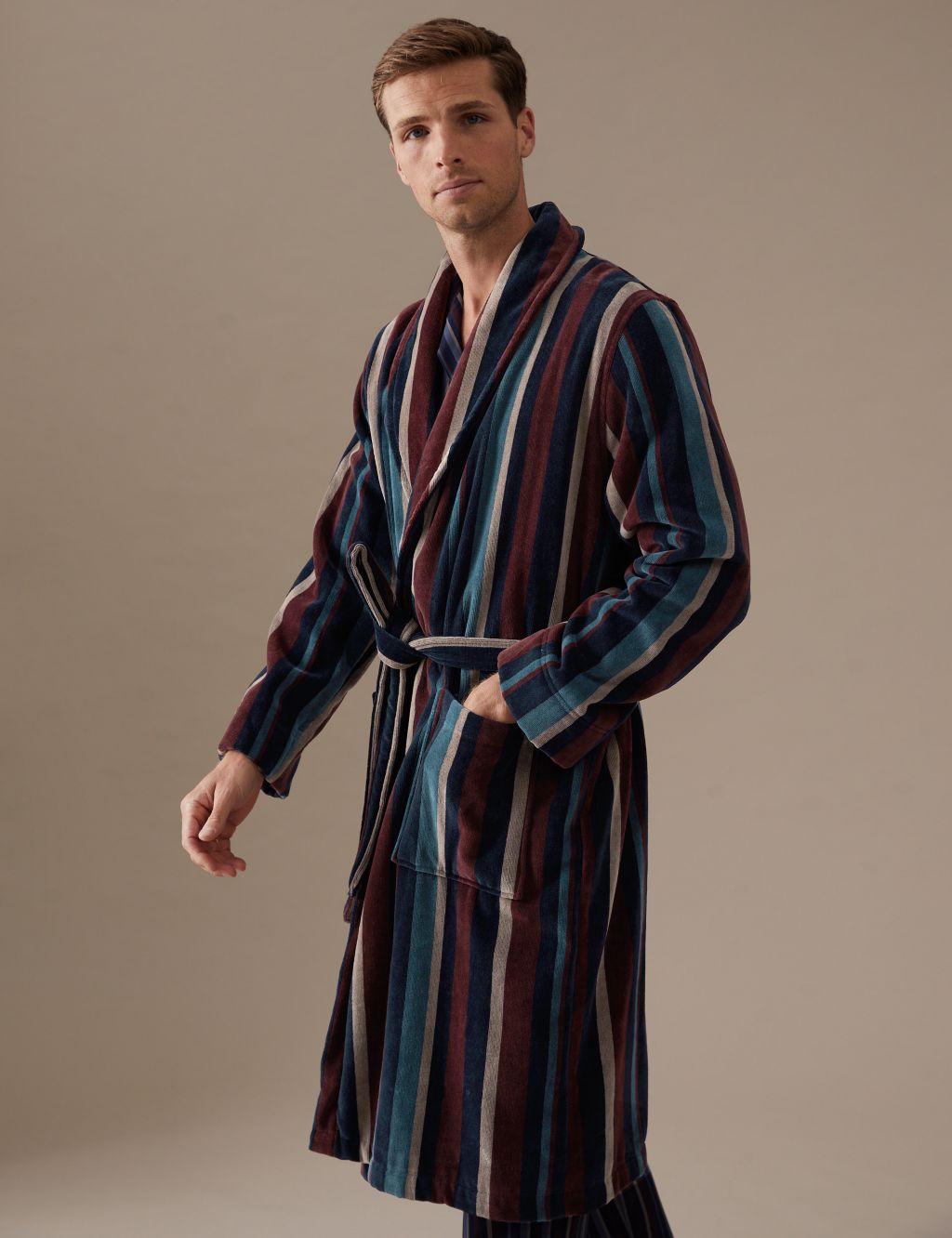 Pure Cotton Striped Dressing Gown image 1