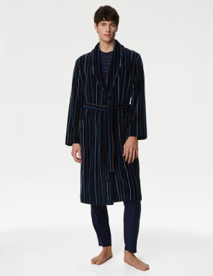 

Mens Autograph Pure Cotton Velour Striped Dressing Gown - Navy Mix, Navy Mix