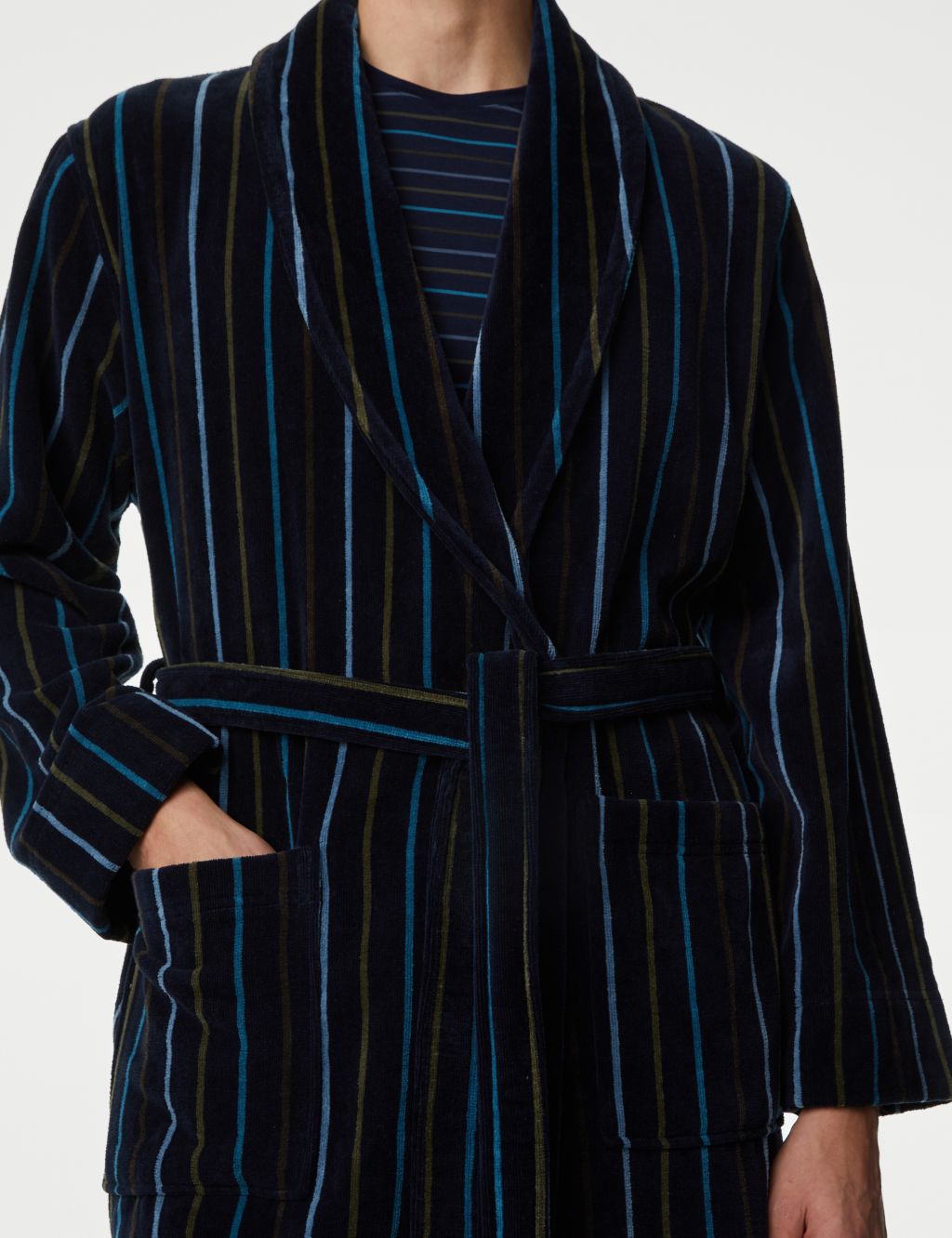 Pure Cotton Velour Striped Dressing Gown image 3