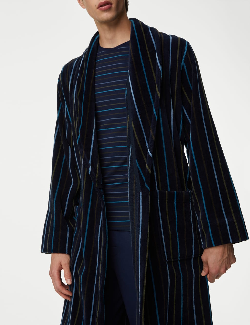 Pure Cotton Velour Striped Dressing Gown image 4