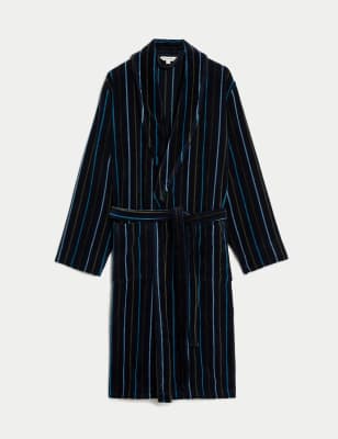 Pure Cotton Velour Striped Dressing Gown M&S GR