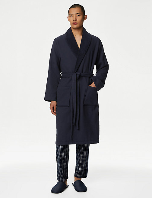 Marks And Spencer Mens M&S Collection Pure Cotton Waffle Dressing Gown - Navy