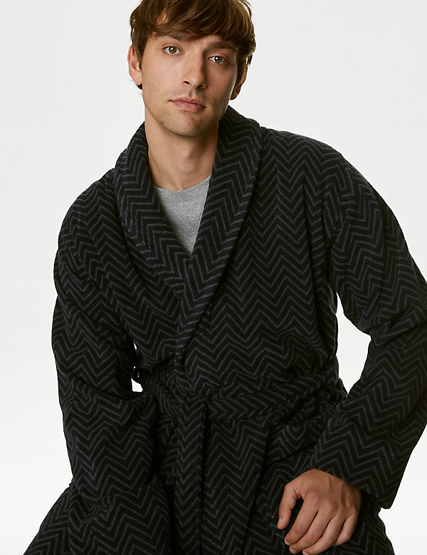 Pure Cotton Chevron Towelling Dressing Gown - SK