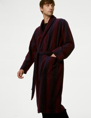 

Mens M&S Collection Pure Cotton Striped Towelling Dressing Gown - Navy Mix, Navy Mix