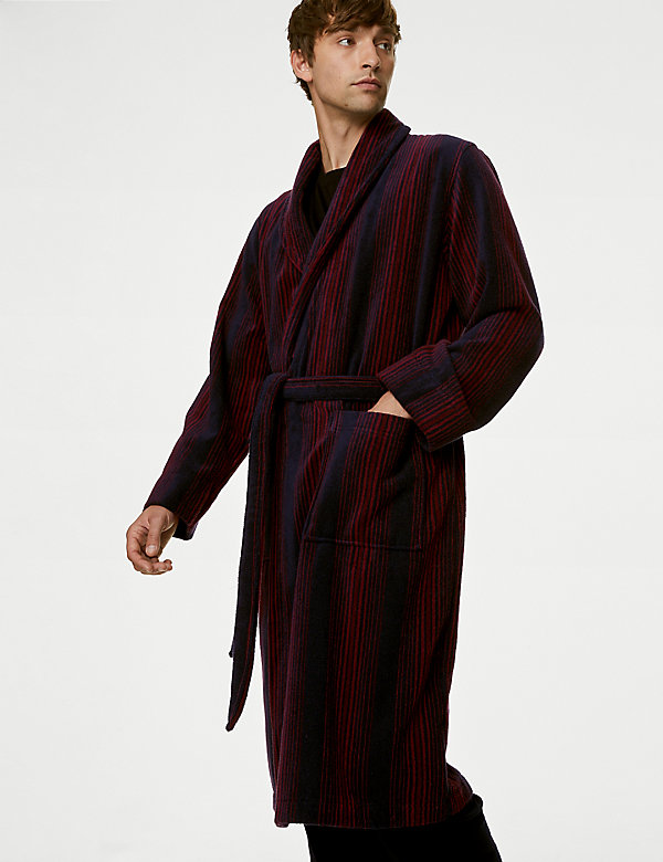 Pure Cotton Striped Towelling Dressing Gown - LT