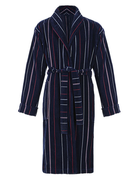 Pure Cotton Striped Velour Dressing Gown | M&S Collection | M&S