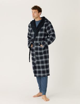 

Mens M&S Collection Fleece Supersoft Checked Dressing Gown - Navy Mix, Navy Mix
