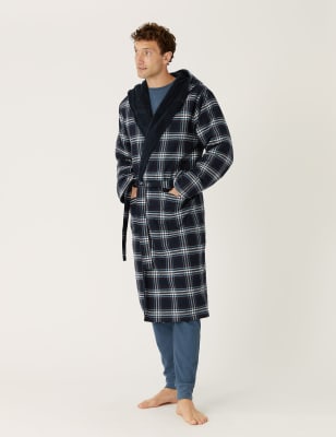 

Mens M&S Collection Superweicher Fleece-Morgenmantel mit Karomuster - Navy Mix, Navy Mix
