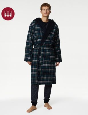 Pure Cotton Checked Hooded Dressing Gown - BG