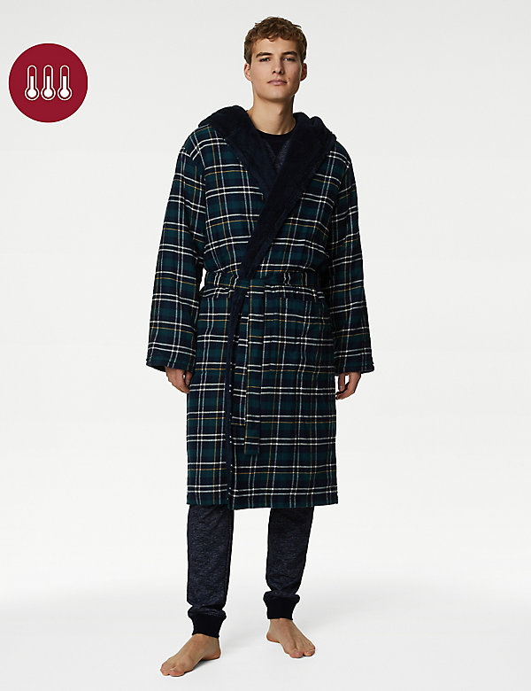 Pure Cotton Checked Hooded Dressing Gown - LT