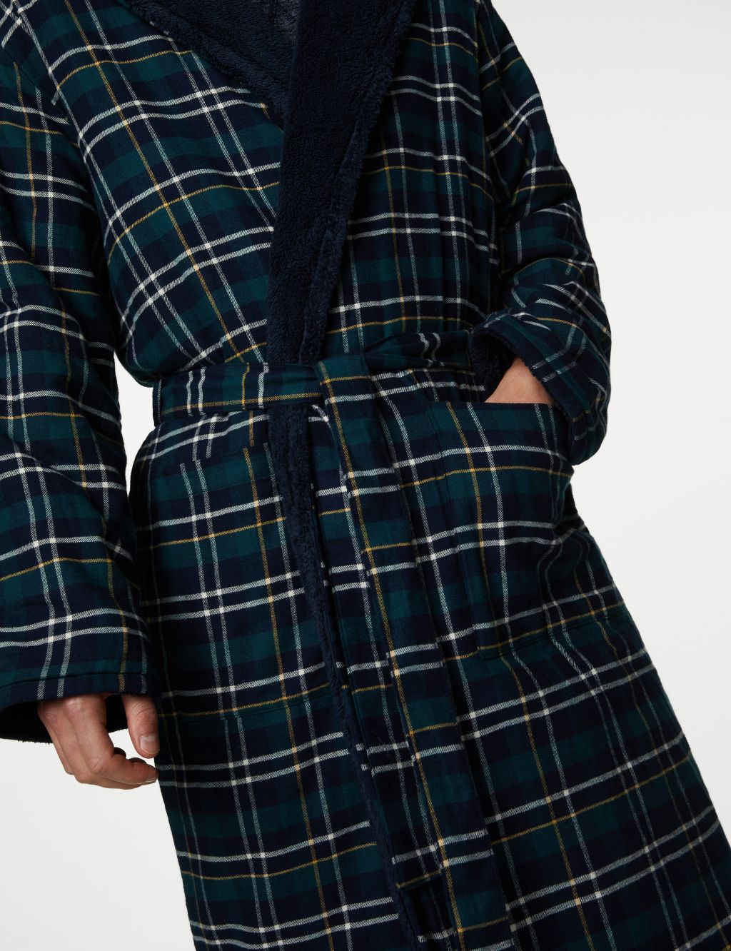 Pure Cotton Checked Hooded Dressing Gown image 4