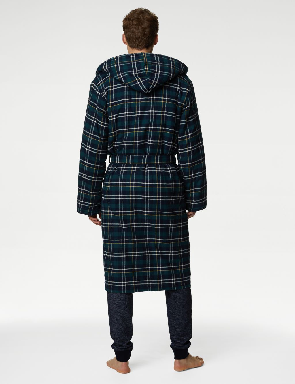 Pure Cotton Checked Hooded Dressing Gown image 5