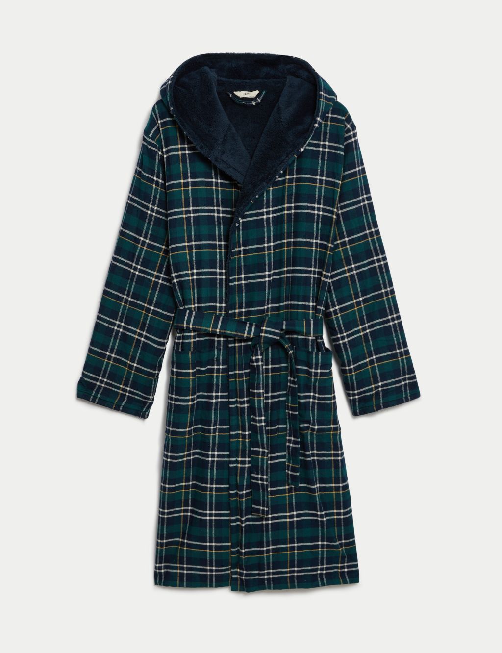 Pure Cotton Checked Hooded Dressing Gown image 2