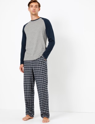 Pyjama en coton peign&eacute; &agrave; carreaux