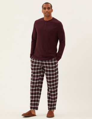 

Mens M&S Collection Brushed Cotton Checked Pyjama Set - Burgundy Mix, Burgundy Mix