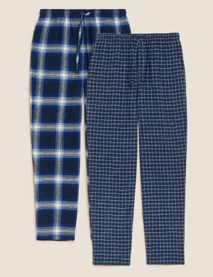 

Mens M&S Collection 2pk Brushed Cotton Pyjama Bottoms - Blue Mix, Blue Mix