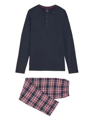 

Mens M&S Collection Brushed Cotton Checked Pyjama Set - Navy Mix, Navy Mix