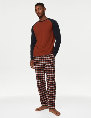 

Mens M&S Collection Brushed Cotton Checked Pyjama Set - Rust Mix, Rust Mix