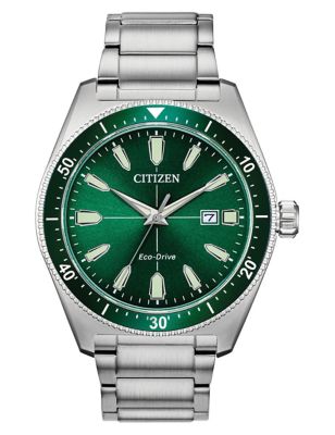 Mens Citizen Eco-Drive Vintage Sport Stainless Steel Watch - Green Mix, Green Mix