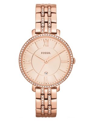 Womens Fossil Jacqueline Rose Gold Plated Bracelet Watch - Copper Rose, Copper Rose