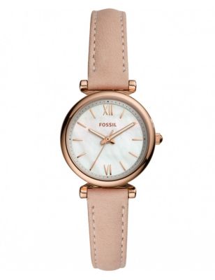 Womens Fossil Carlie Nude Leather Watch - Pink Mix, Pink Mix