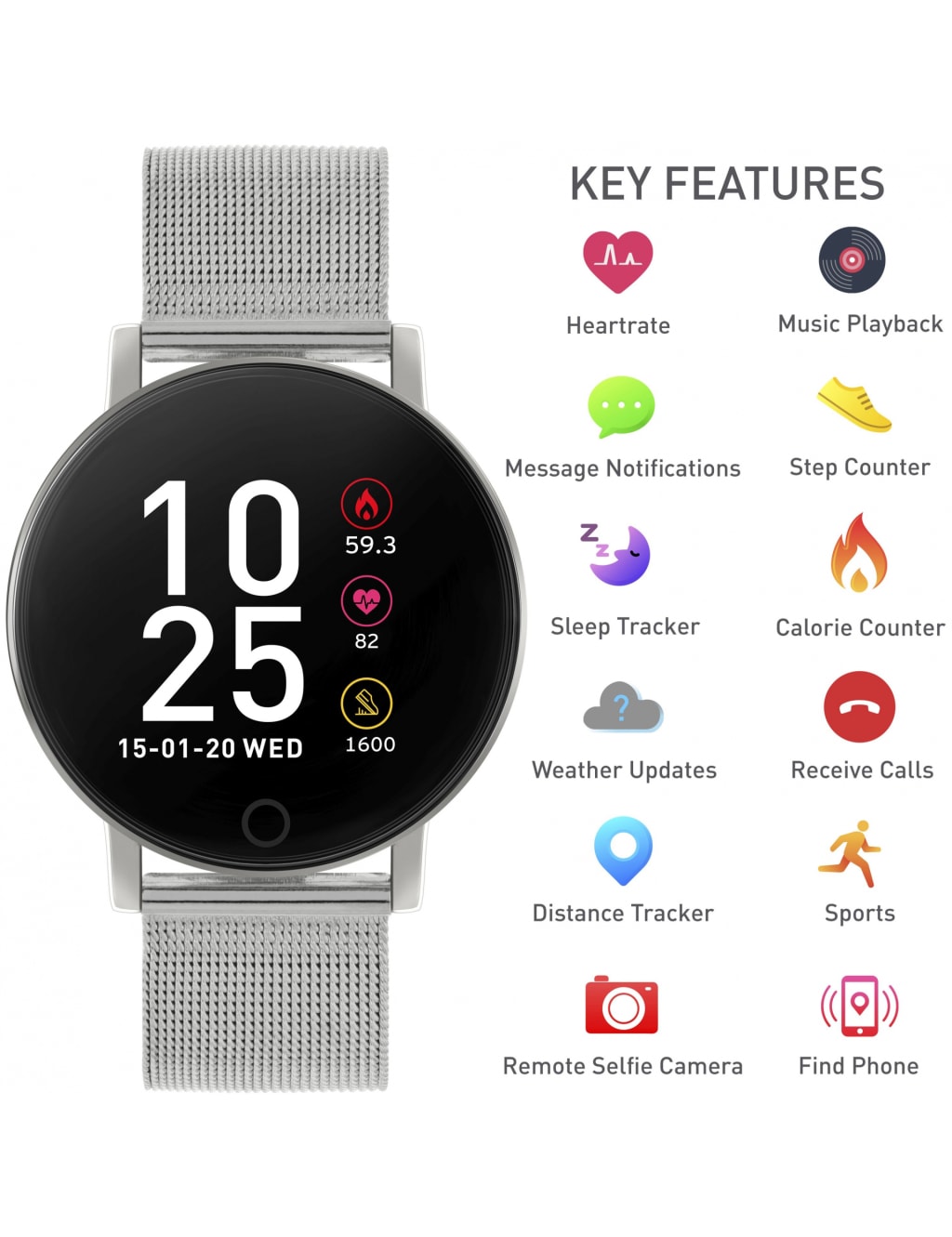 Reflex Active Fitness Stainless Steel Smartwatch image 2