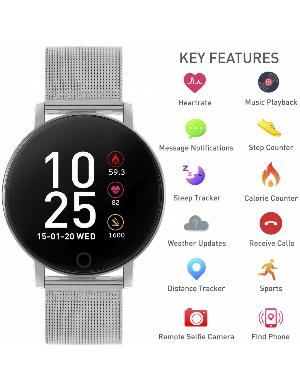 Reflex Active Fitness Stainless Steel Smartwatch image 2