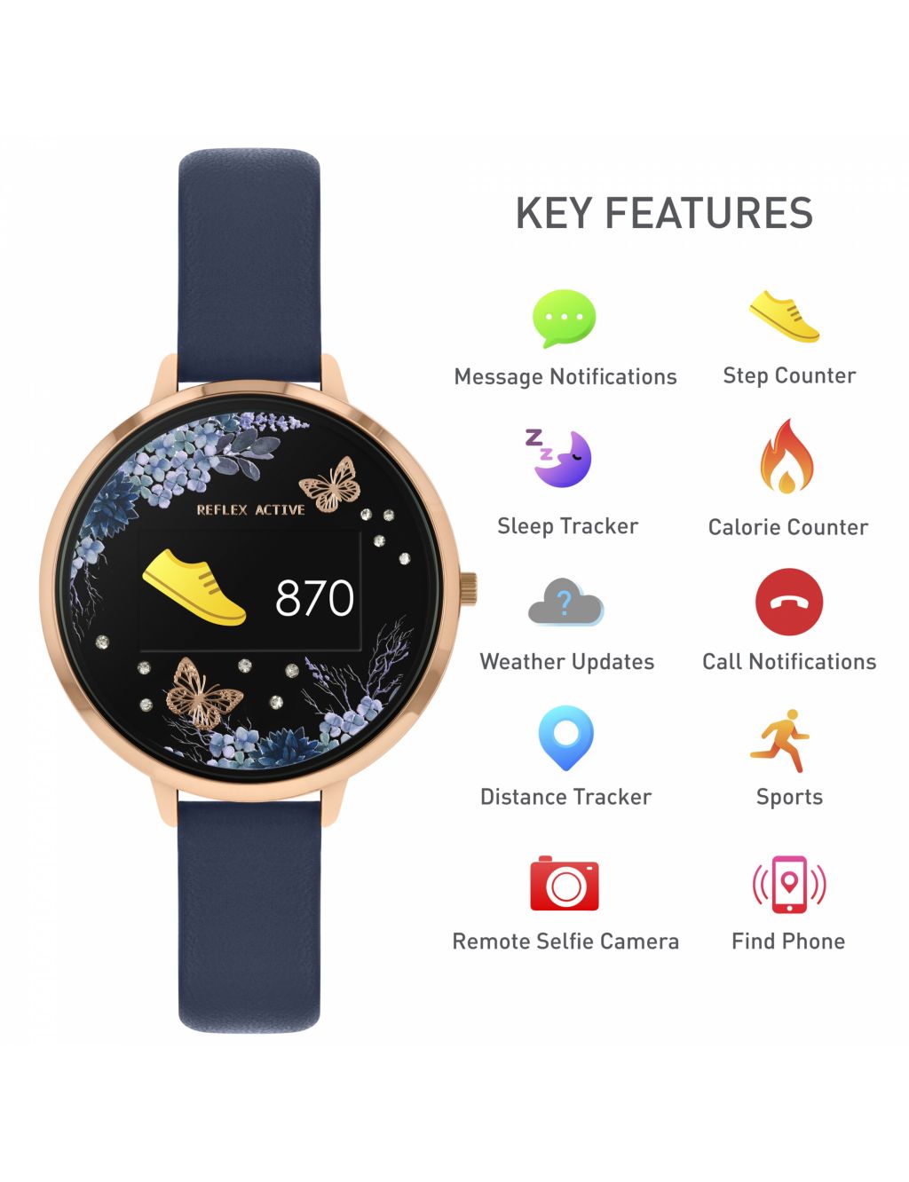 Reflex Active Fitness Blue Leather Smartwatch image 2