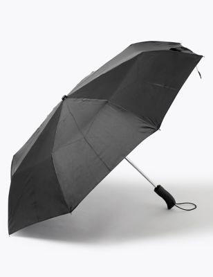 M&S Men's Recycled Polyester Rubber Handle Umbrella with Windtech - Black, Black
