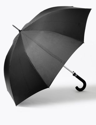 M&S Mens Recycled Polyester Large Umbrella with Windtech - Black, Black