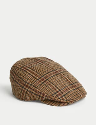 

Mens M&S SARTORIAL Pure Wool Checked Flat Cap with Stormwear™ - Brown Mix, Brown Mix