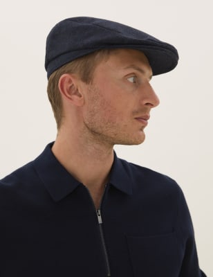 

Mens M&S Collection Wool Herringbone Flat Cap - Navy Mix, Navy Mix