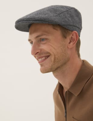 

Mens M&S Collection Schiebermütze aus Wolle im Fischgrätdesign - Light Grey, Light Grey