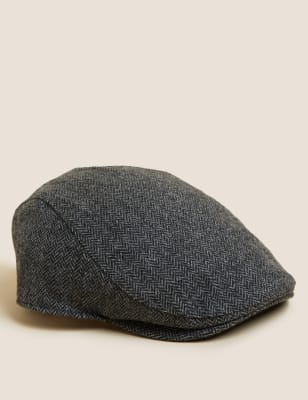 

Mens M&S SARTORIAL Pure Wool Herringbone Stormwear™ Flat Cap - Grey Mix, Grey Mix