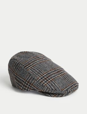 

Mens M&S SARTORIAL Pure Wool Checked Flat Cap with Stormwear™ - Grey Mix, Grey Mix