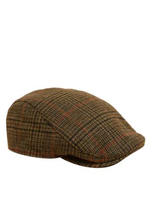 

Mens M&S SARTORIAL Pure Wool Checked Flat Cap with Stormwear™ - Brown Mix, Brown Mix