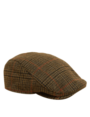 

Mens M&S SARTORIAL Pure Wool Checked Flat Cap with Stormwear™ - Brown Mix, Brown Mix