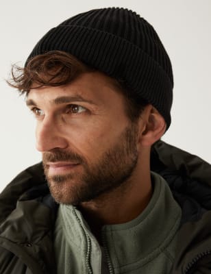 

Mens M&S Collection Cotton Blend Ribbed Beanie Hat - Black, Black